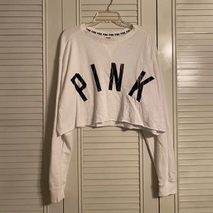 VS PINK white cropped comfy top. Small stain on sleeve. Price discounted.